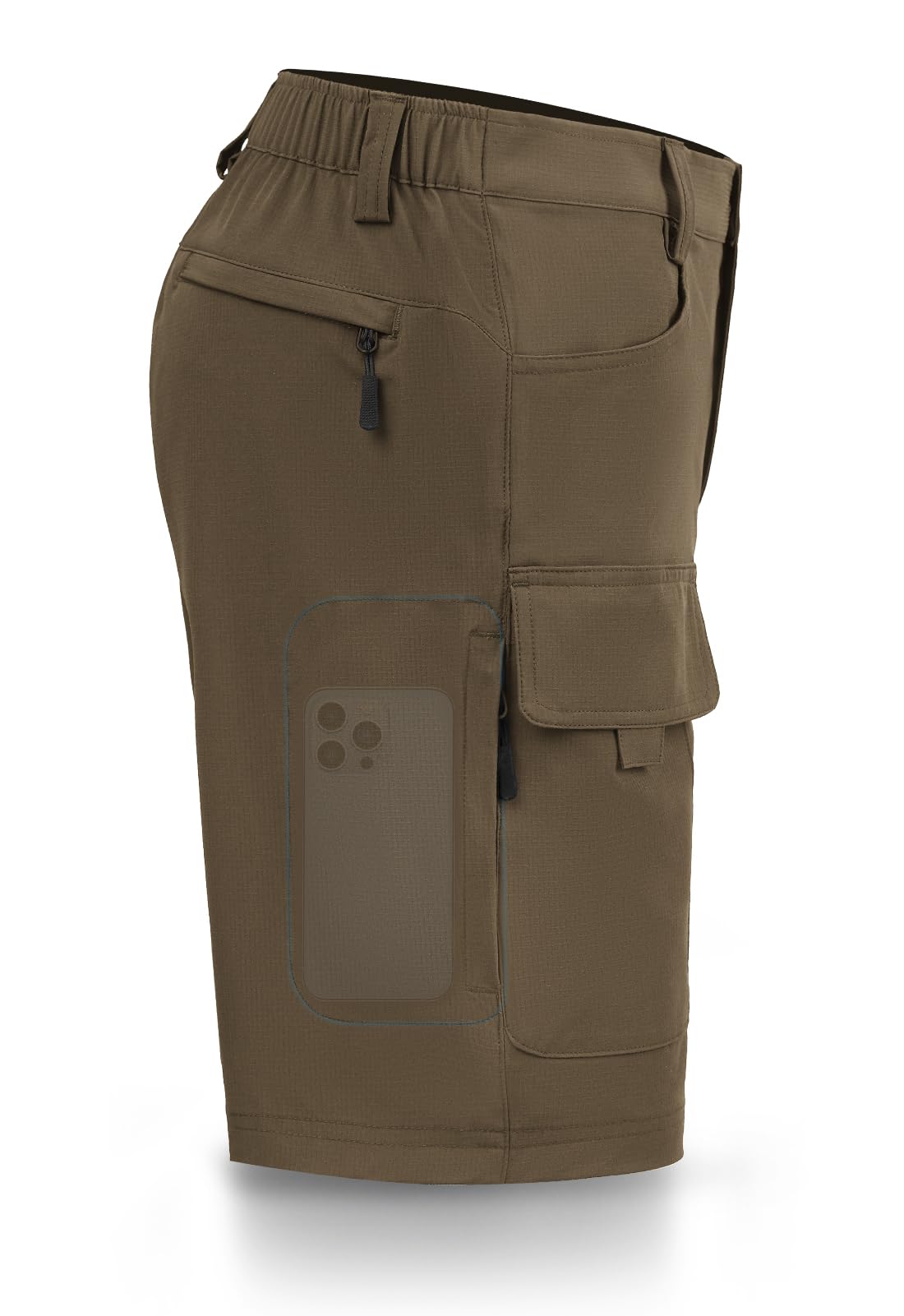 Hiauspor men's hiking cargo shorts brown 42 front view with breathable quick-dry fabric for outdoor comfort