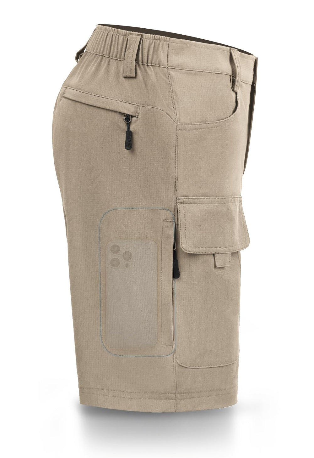 Hiauspor men's hiking cargo shorts camel 36 front view for rugged outdoor wear.