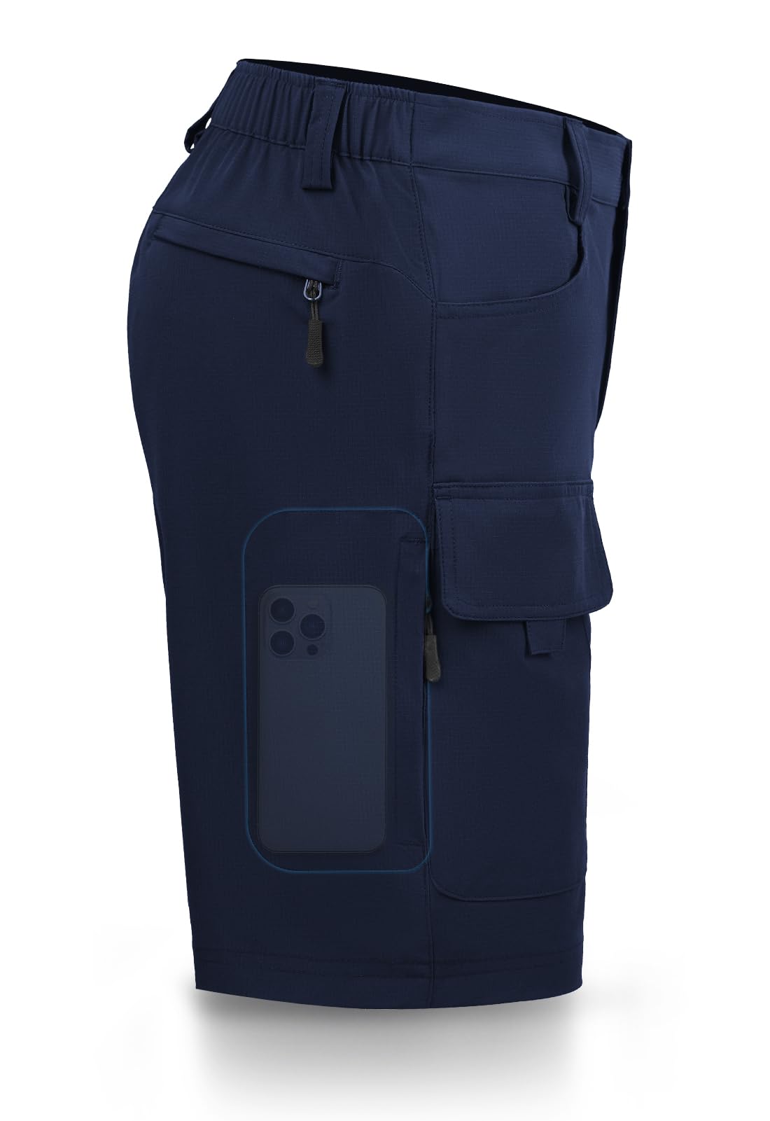 Hiauspor men's hiking cargo shorts navy 46 front view showing breathable quick-dry fabric.