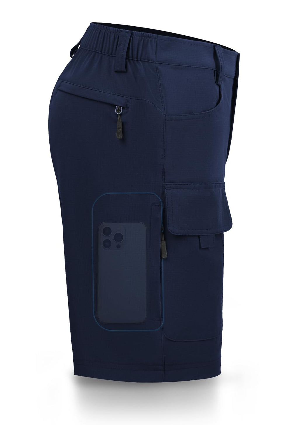Hiauspor men's hiking cargo shorts navy front view highlighting quick-dry fabric for outdoor adventures