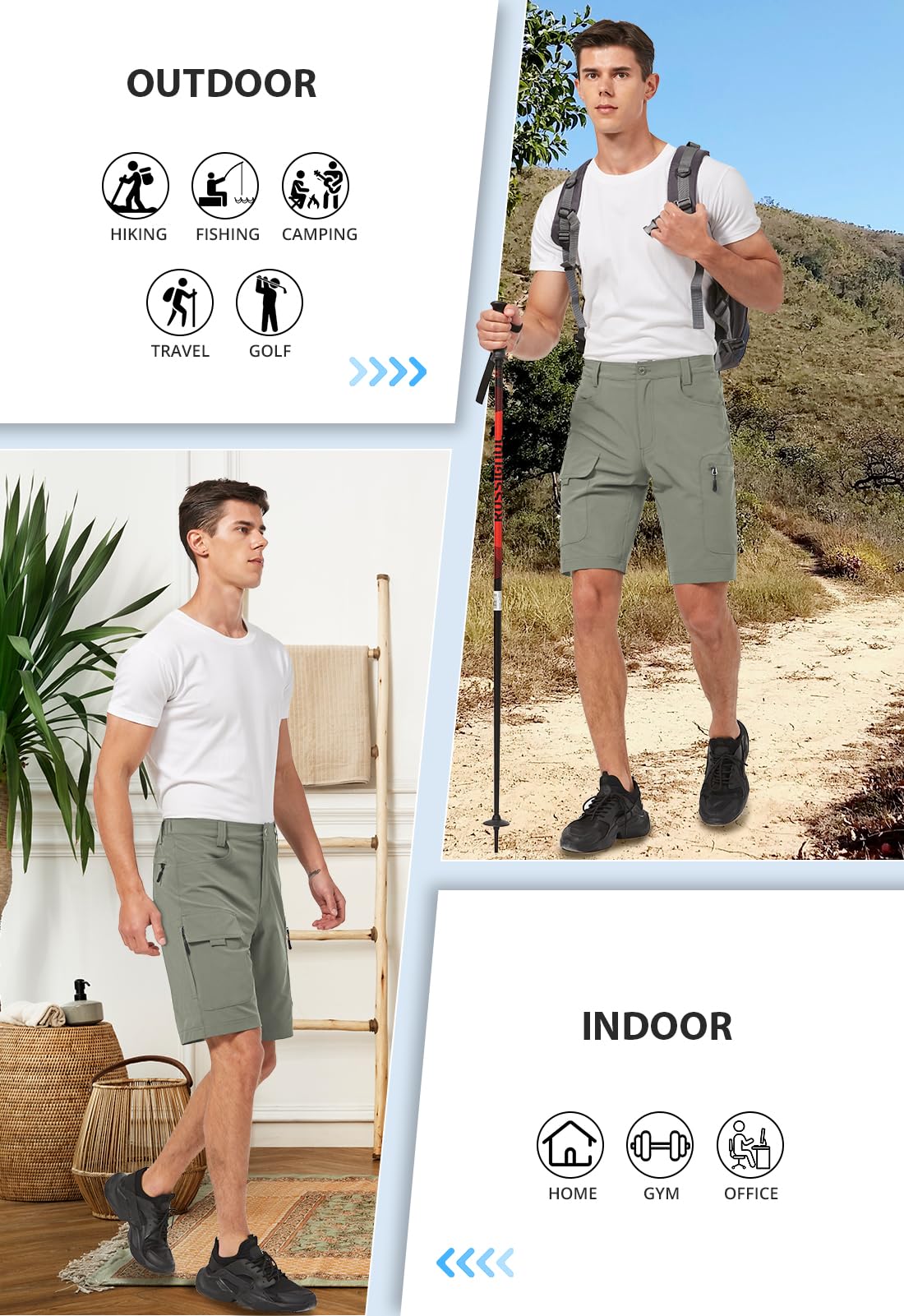 Hiauspor men's hiking cargo shorts stretch fabric enables unrestricted movement