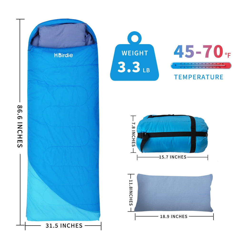 Hibirdie blue interior sleeping bag with pillow emphasizes soft, comfortable sleep.