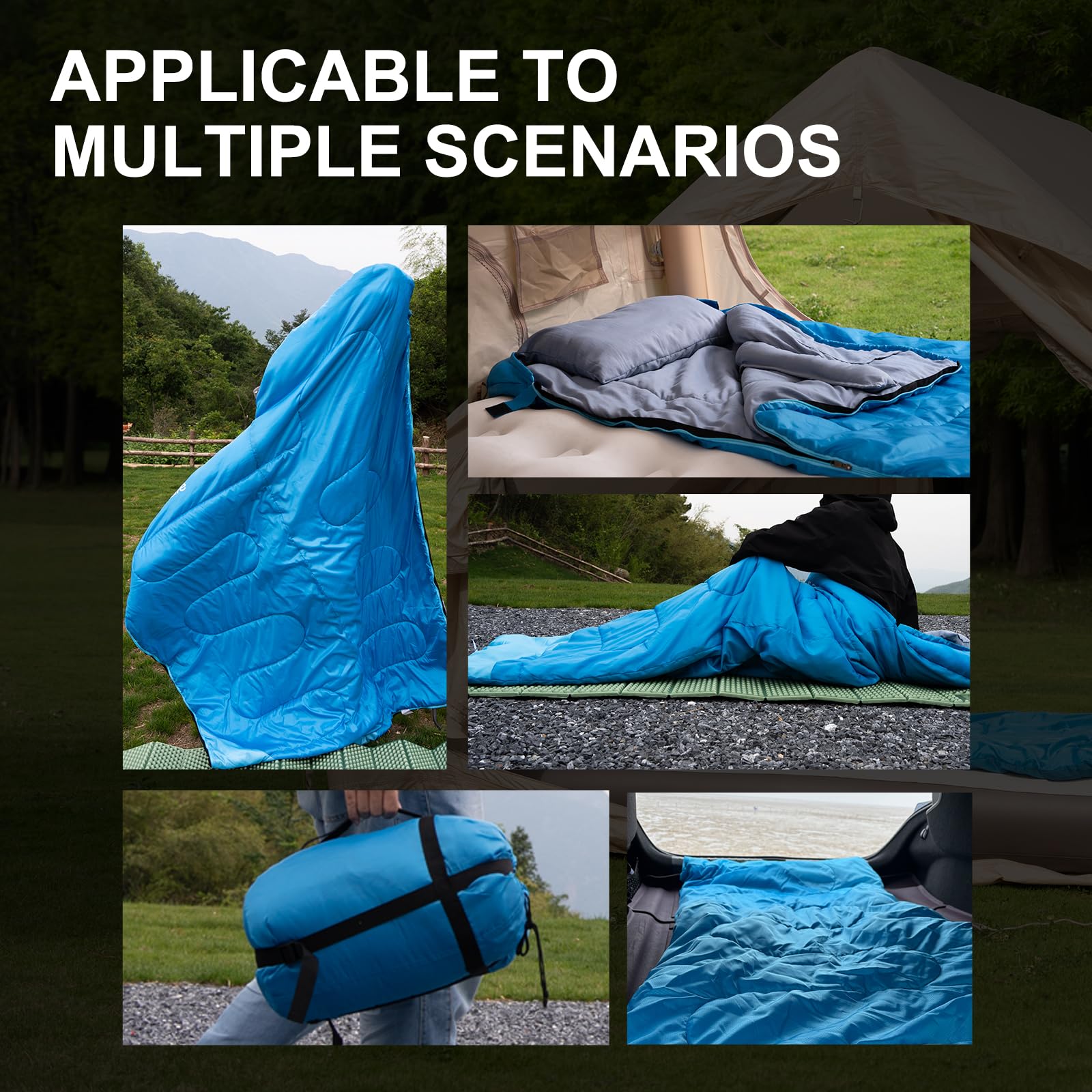 Hibirdie three-season sleeping bag blue suitable for spring to autumn.