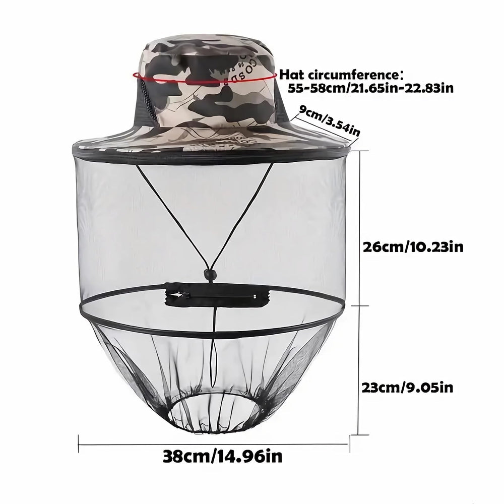 Hidden netting converts the hat into a mosquito net hat