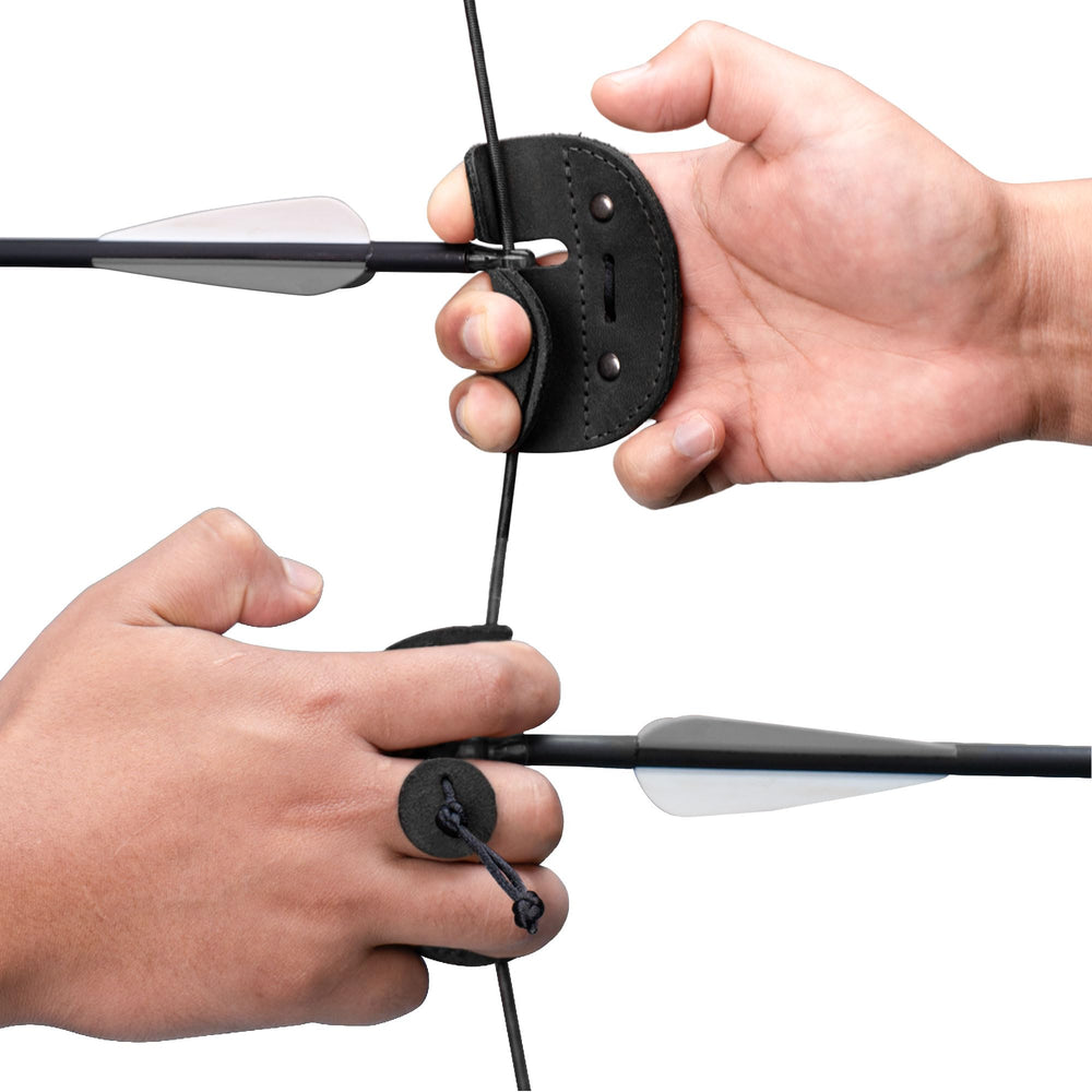 Hide & Drink archery finger tab in full grain leather for durable finger protection during practice