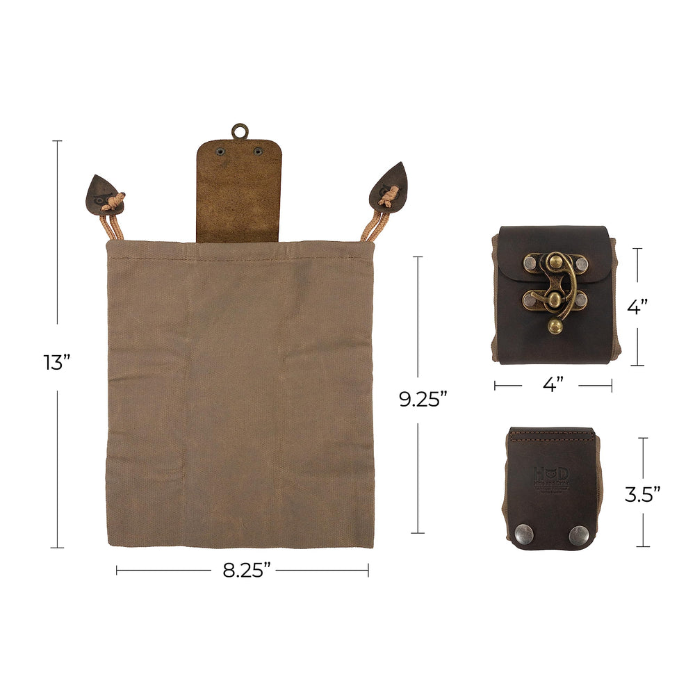 Hide & Drink foraging pouch dimensions-9-25x8-25-inches provides packing guidance on trails.