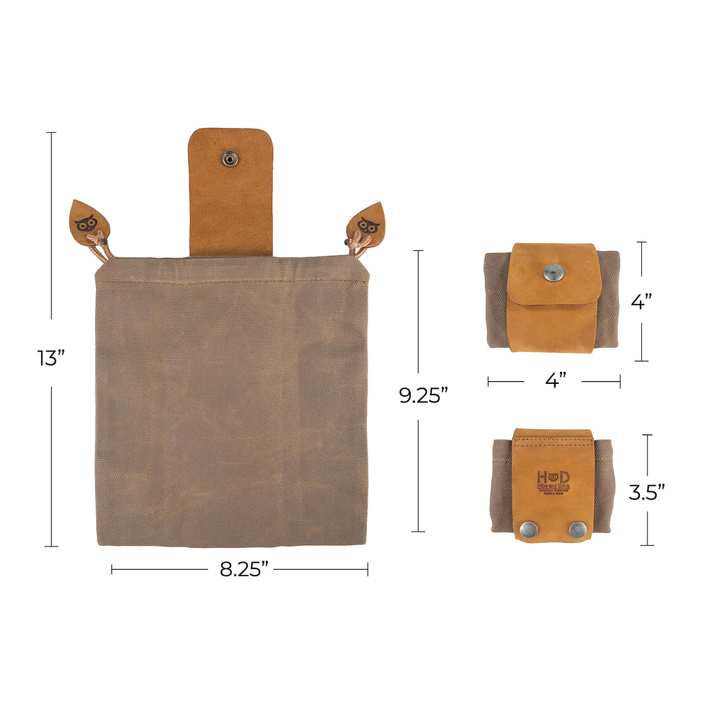 Hide & Drink foraging pouch with drawstring closed after treasure haul.