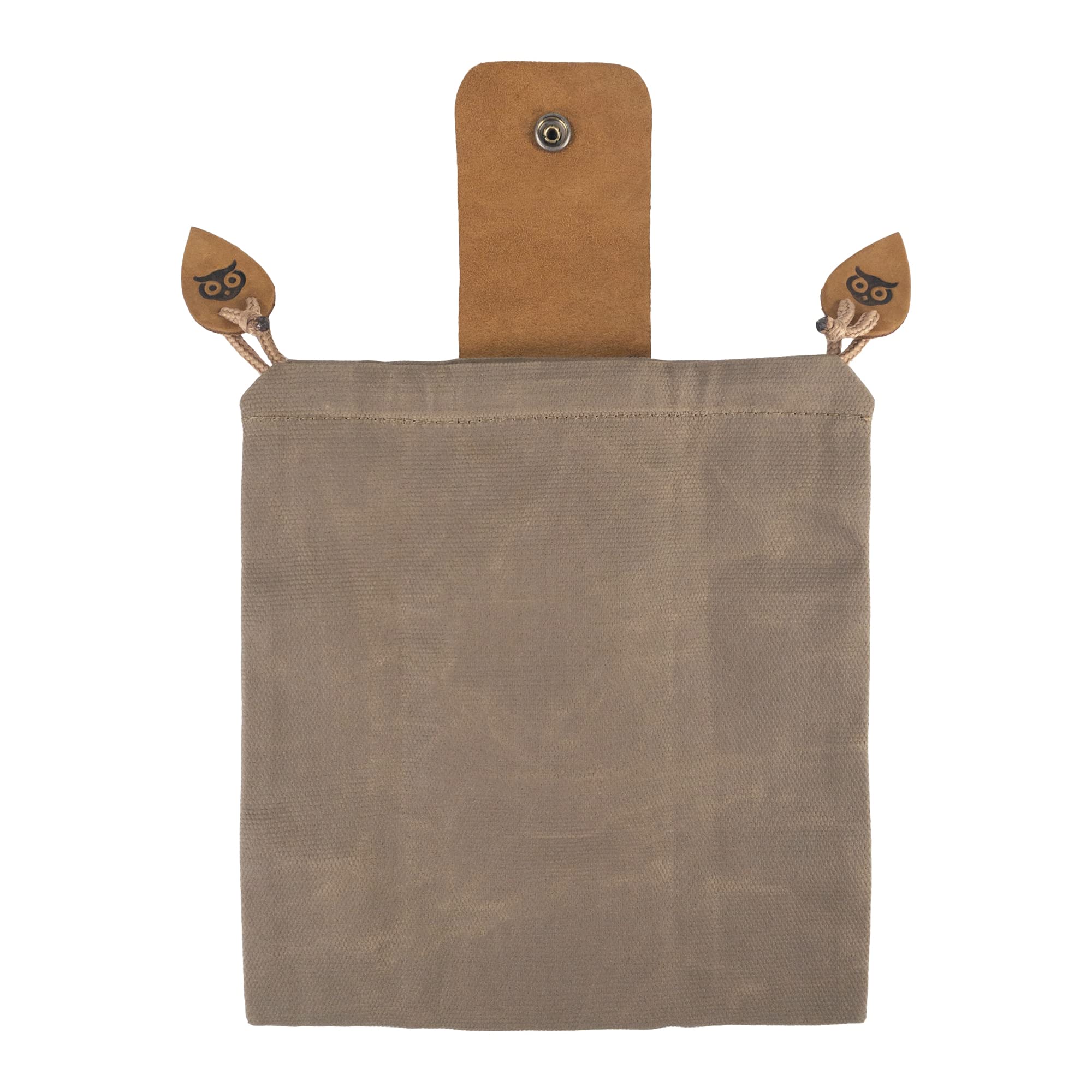 Hide & Drink waxed canvas foraging pouch opened to reveal treasures.