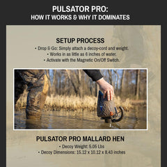 Higdon Outdoors Pulsator PRO Mallard Hen feeding motion activates surface movement to attract ducks.
