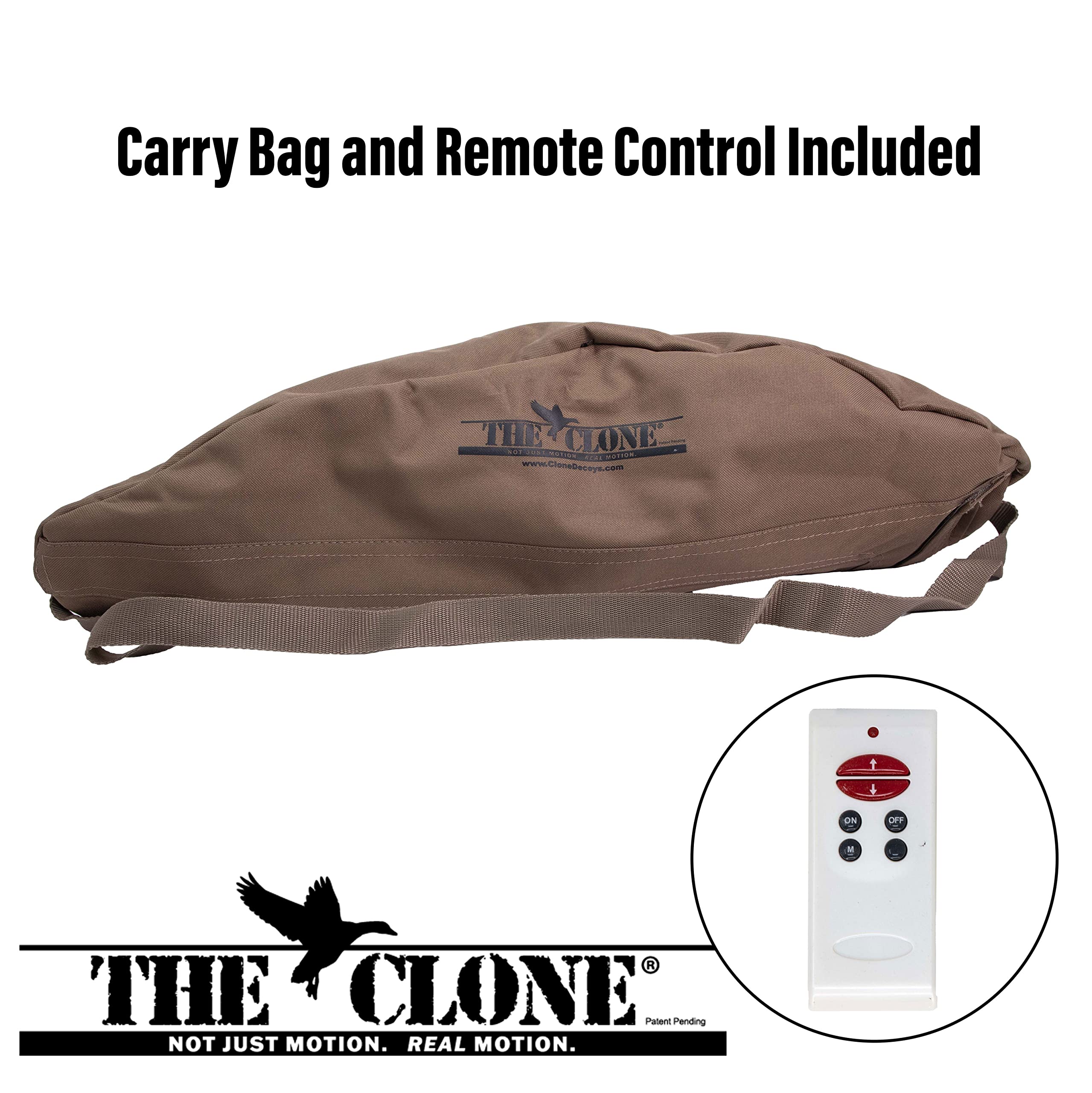 Higdon Outdoors Clone Mallard Hen carry bag, stand, remote, and cord for field-ready setup