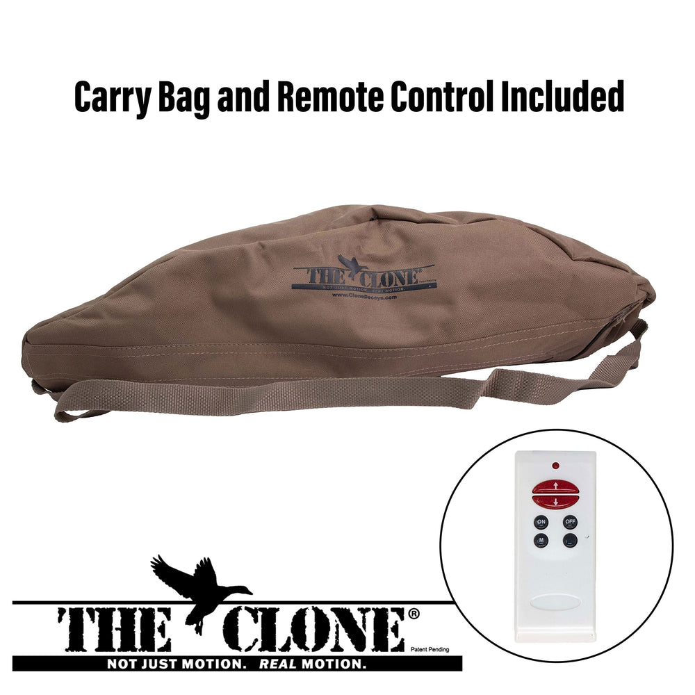 Higdon Outdoors Clone Mallard Hen carry bag, stand, remote, and cord for field-ready setup