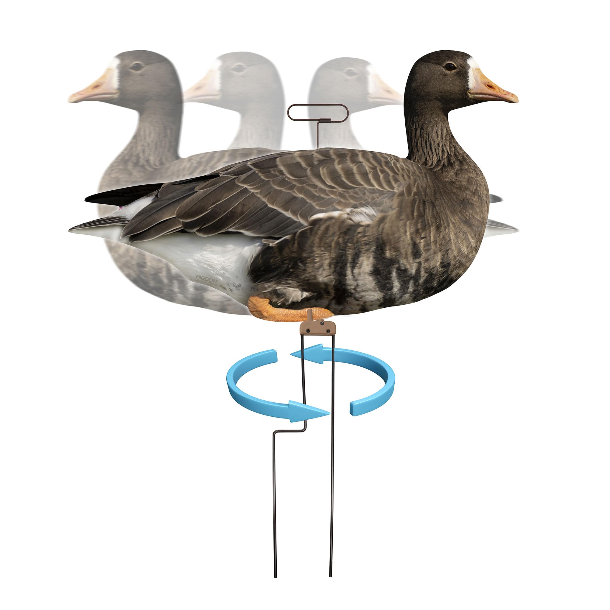 Higdon Outdoors Flats two-piece motion stakes with foot stomp stabilize on hard ground.