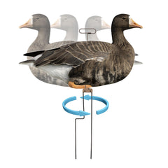 Higdon Outdoors Flats two-piece motion stakes with foot stomp stabilize on hard ground.