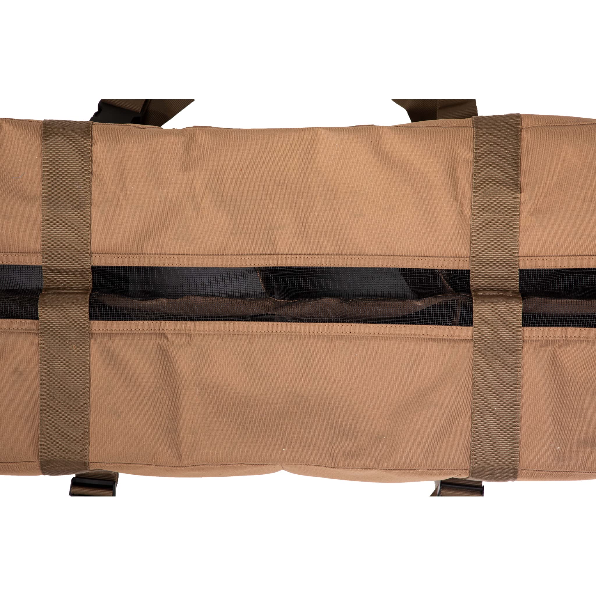 Higdon Outdoors brown duck decoy bag front pocket used for gear storage