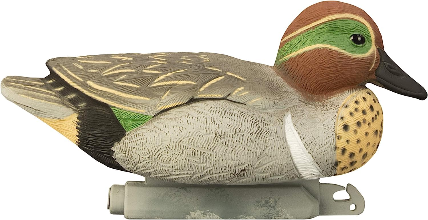 Higdon Outdoors green-wing teal drake skimmer decoy creates dynamic head motion for attract-and-stay