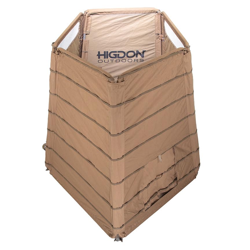 Higdon Outdoors H-Frame Panel Blind dirt setup-ready image shows fast, no-disassembly setup.