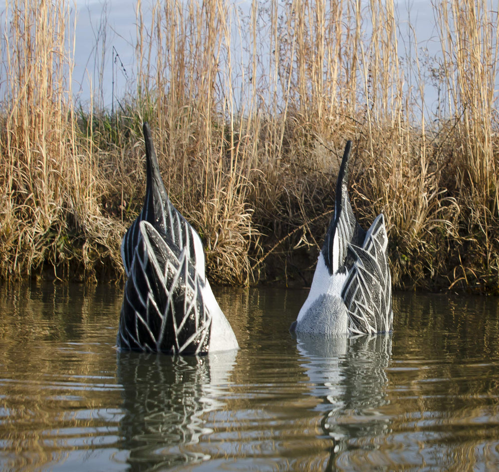 Higdon Outdoors Pintail Drake butt decoy features detailed feather carving for realism spread