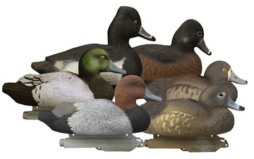 Higdon Outdoors Standard Diver Pack decoys in water spread showcase realistic feathering for natural-looking setups.