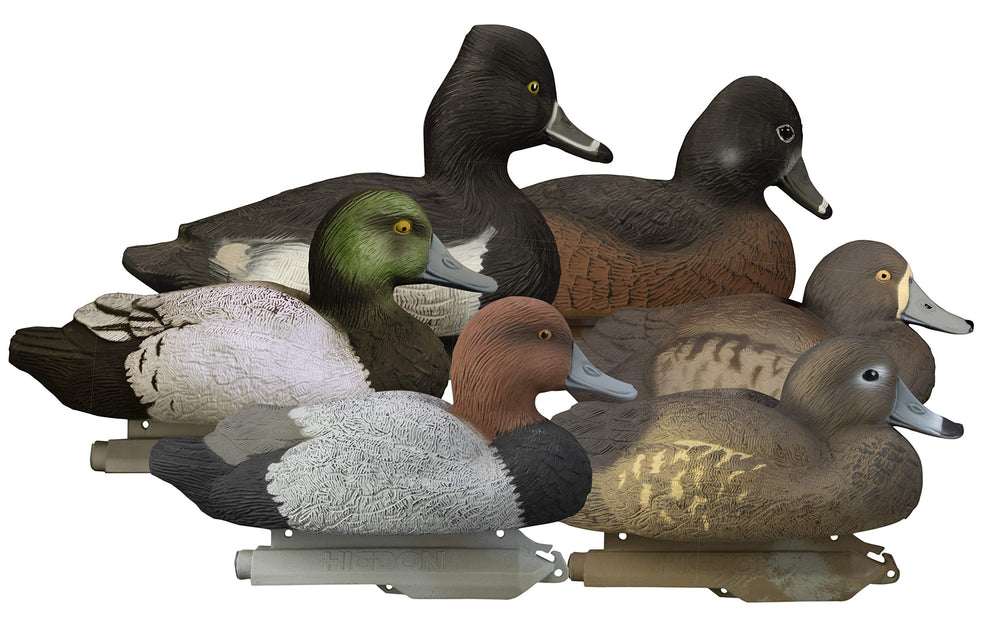 Higdon Outdoors Standard Diver Pack decoys in water spread showcase realistic feathering for natural-looking setups.