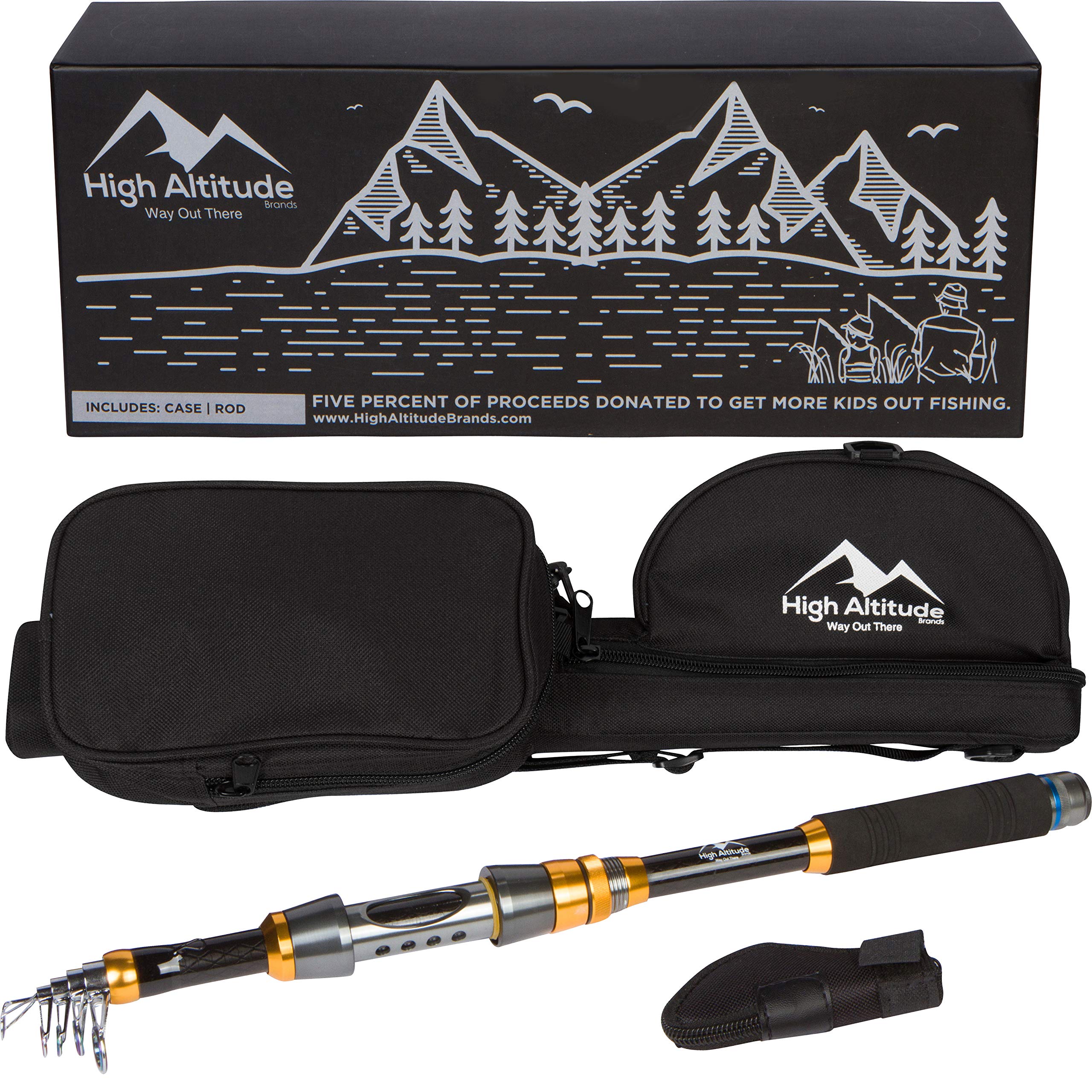 High Altitude 5.5ft telescopic fishing rod in black and gold