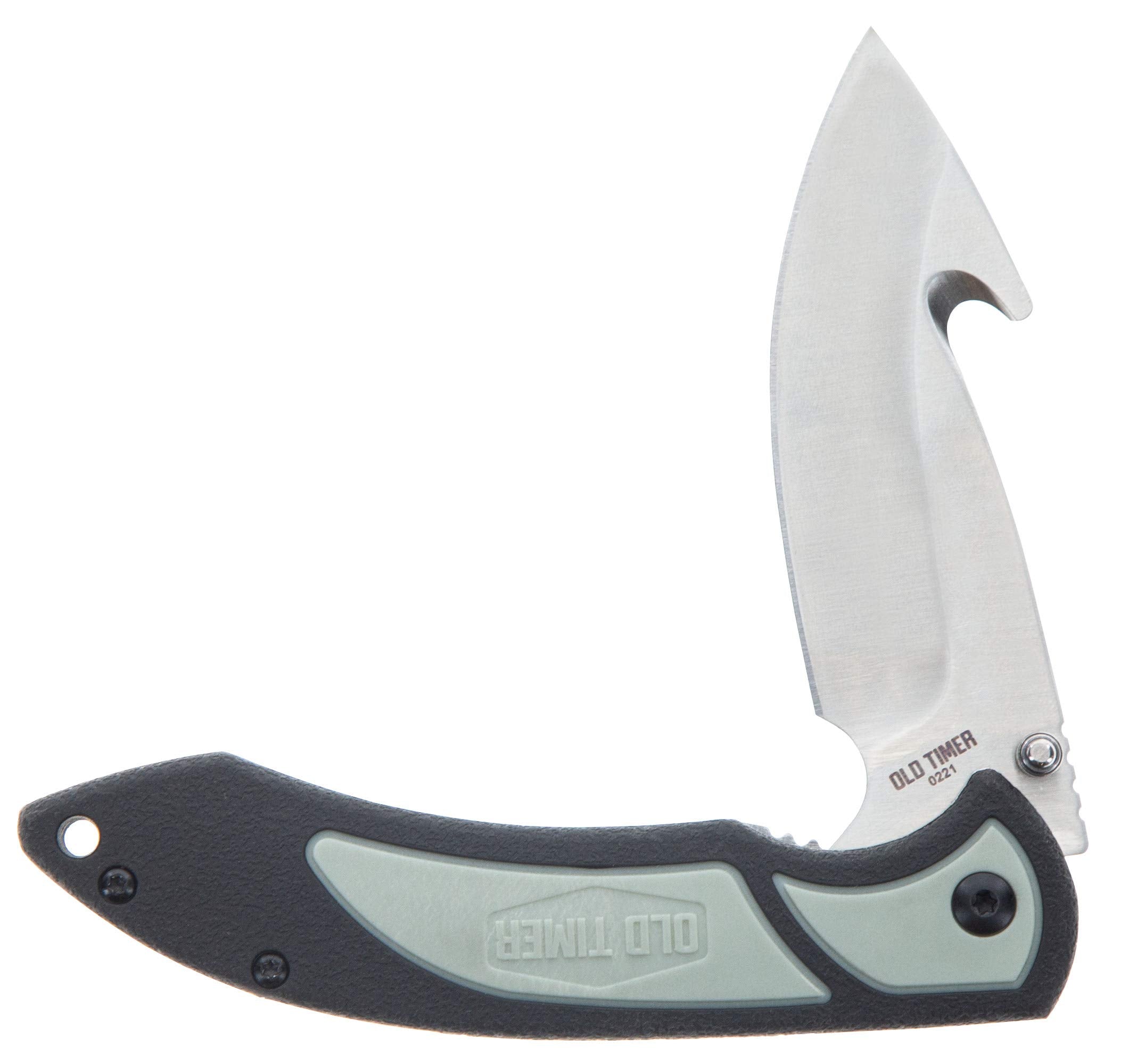 Close-up of high-carbon stainless steel gut hook blade.
