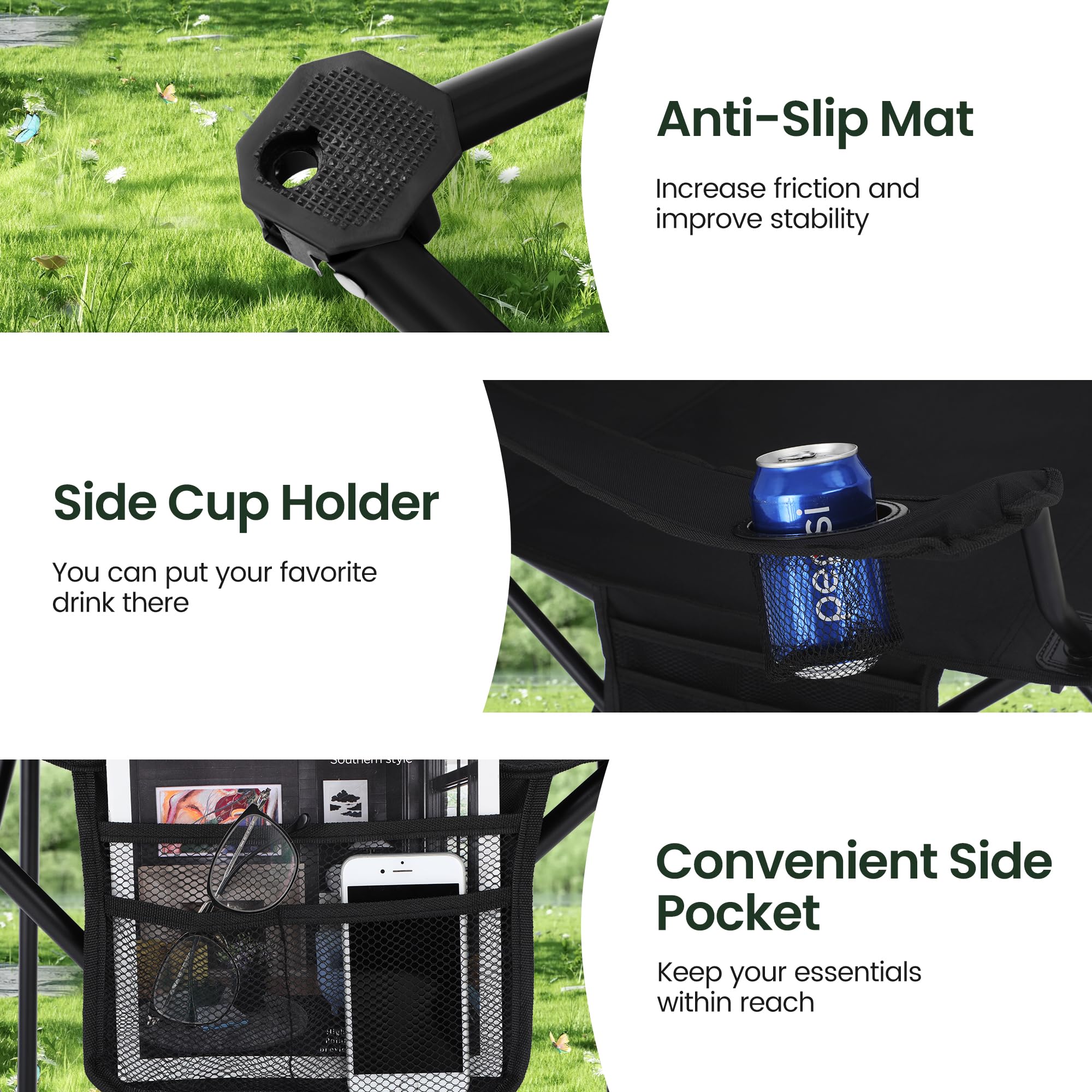 HIGH POINT SPORTS 250-lb capacity chair supports heavy outdoor use.