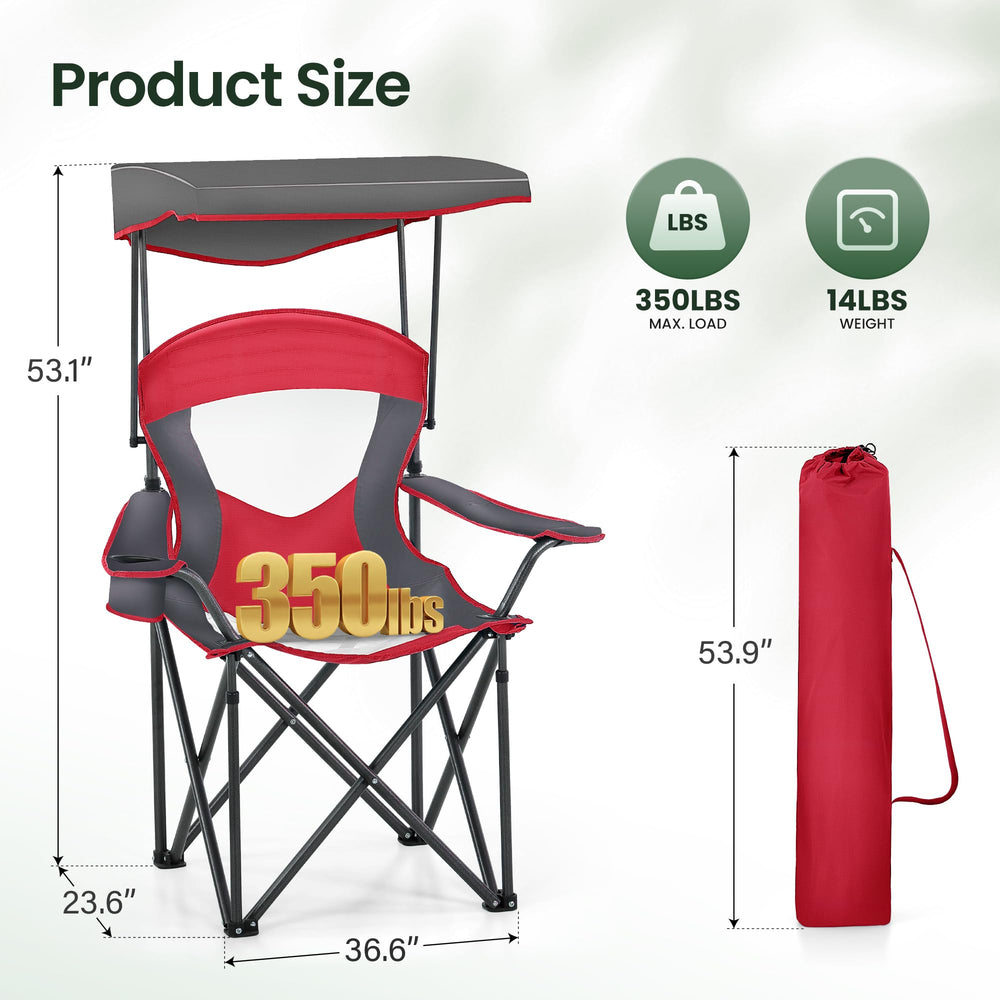 Close-up of canopy setup on HIGH POINT SPORTS camping chair with shade.