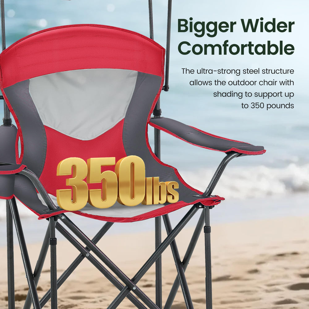 Durable 600D ripstop fabric and powder-coated frame on HIGH POINT SPORTS chair with shade.