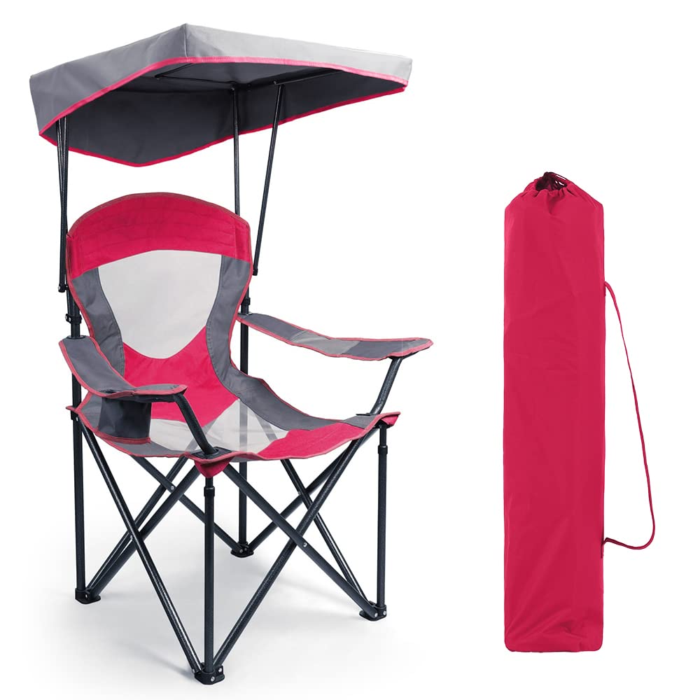 HIGH POINT SPORTS camping chair with shade front view offering sun protection.