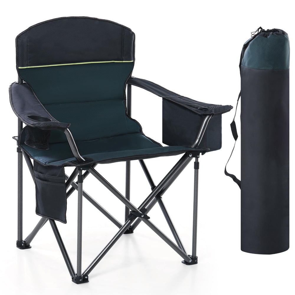 HIGH POINT SPORTS camping folding chair open side view shows roomy seating for outdoor comfort.