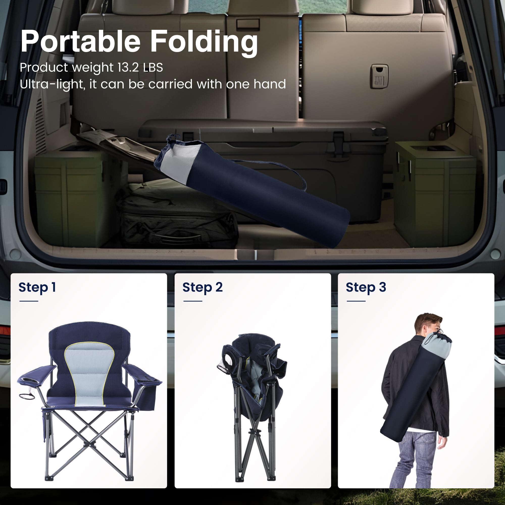 HIGH POINT SPORTS portable chair with carry bag for travel and camping.