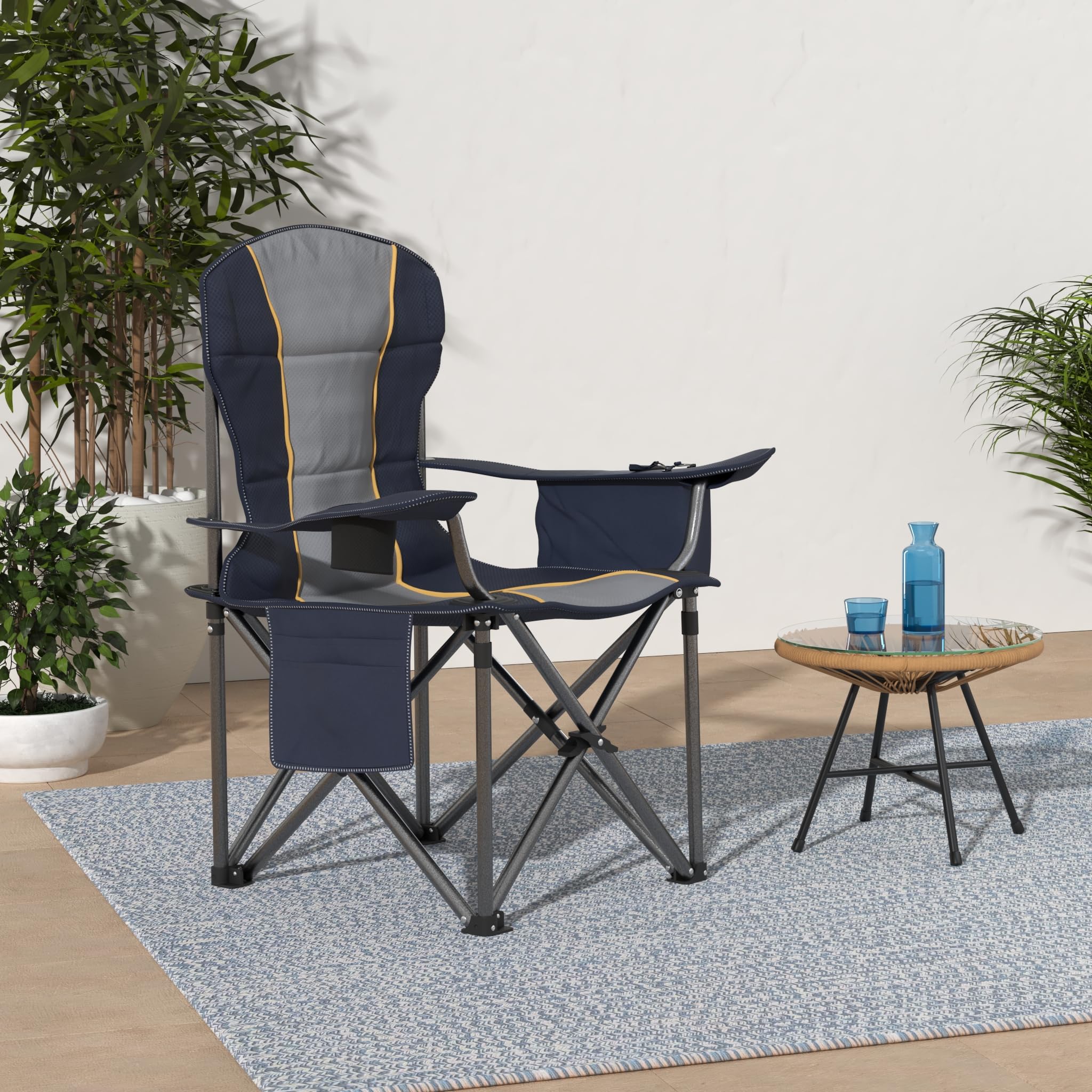 HIGH POINT SPORTS chair with cup holder and cooler bag keeps drinks accessible and cool