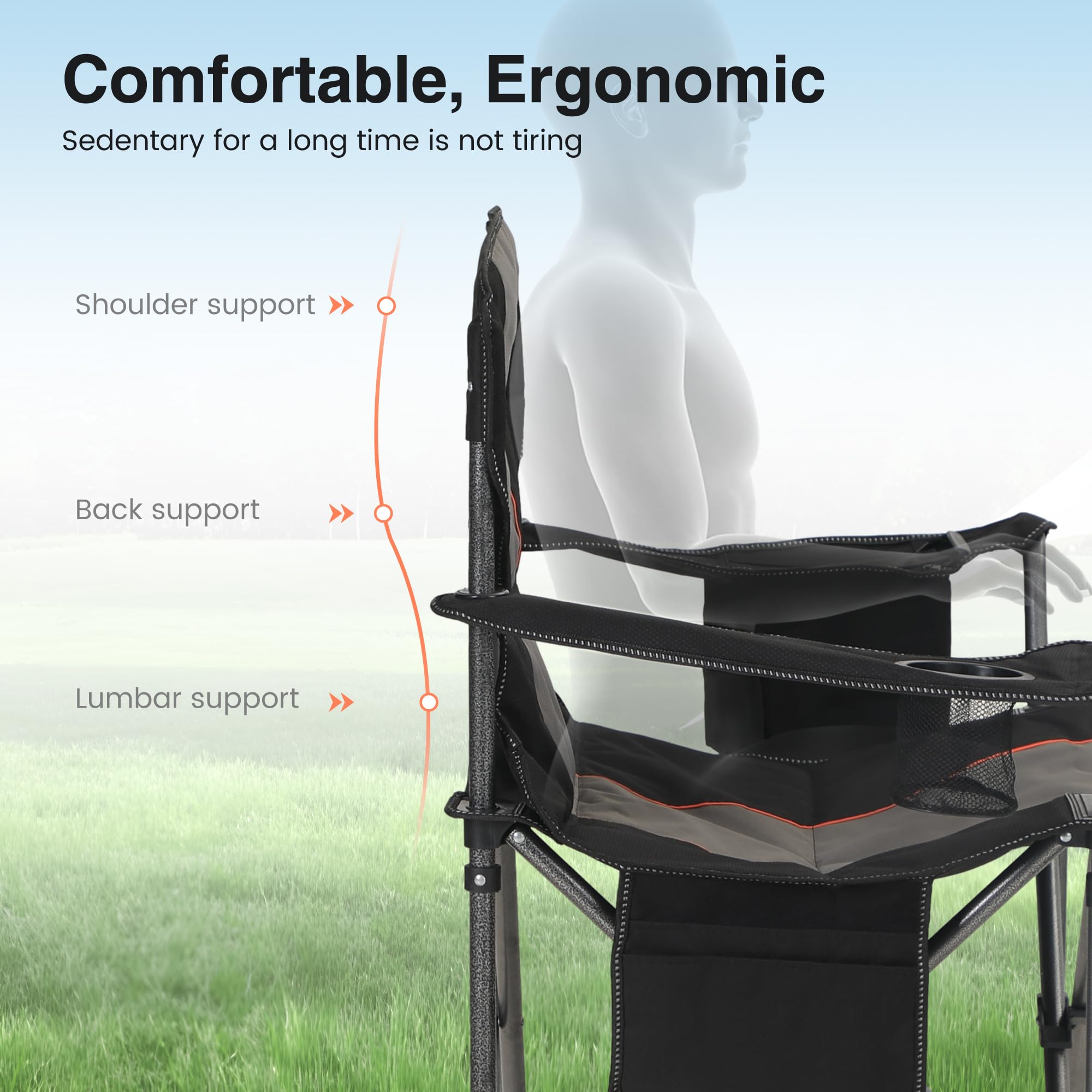 HIGH POINT SPORTS oversized seat and padded arms boost comfort.