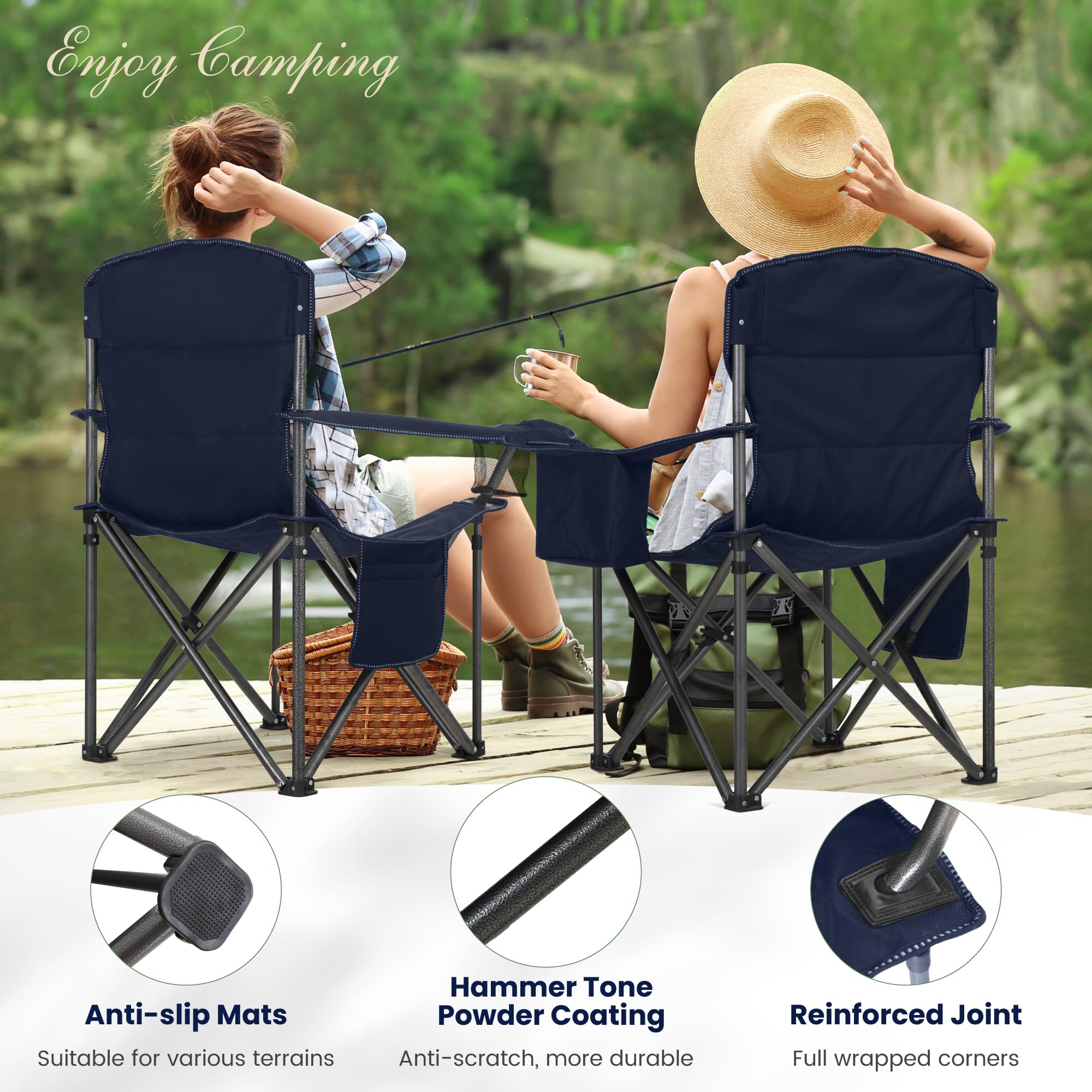 High Point Sports foldable camp chair featuring cup holder for drinks