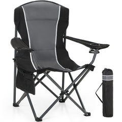 HIGH POINT SPORTS folding chair with cup holder for convenient drinks at the campsite.