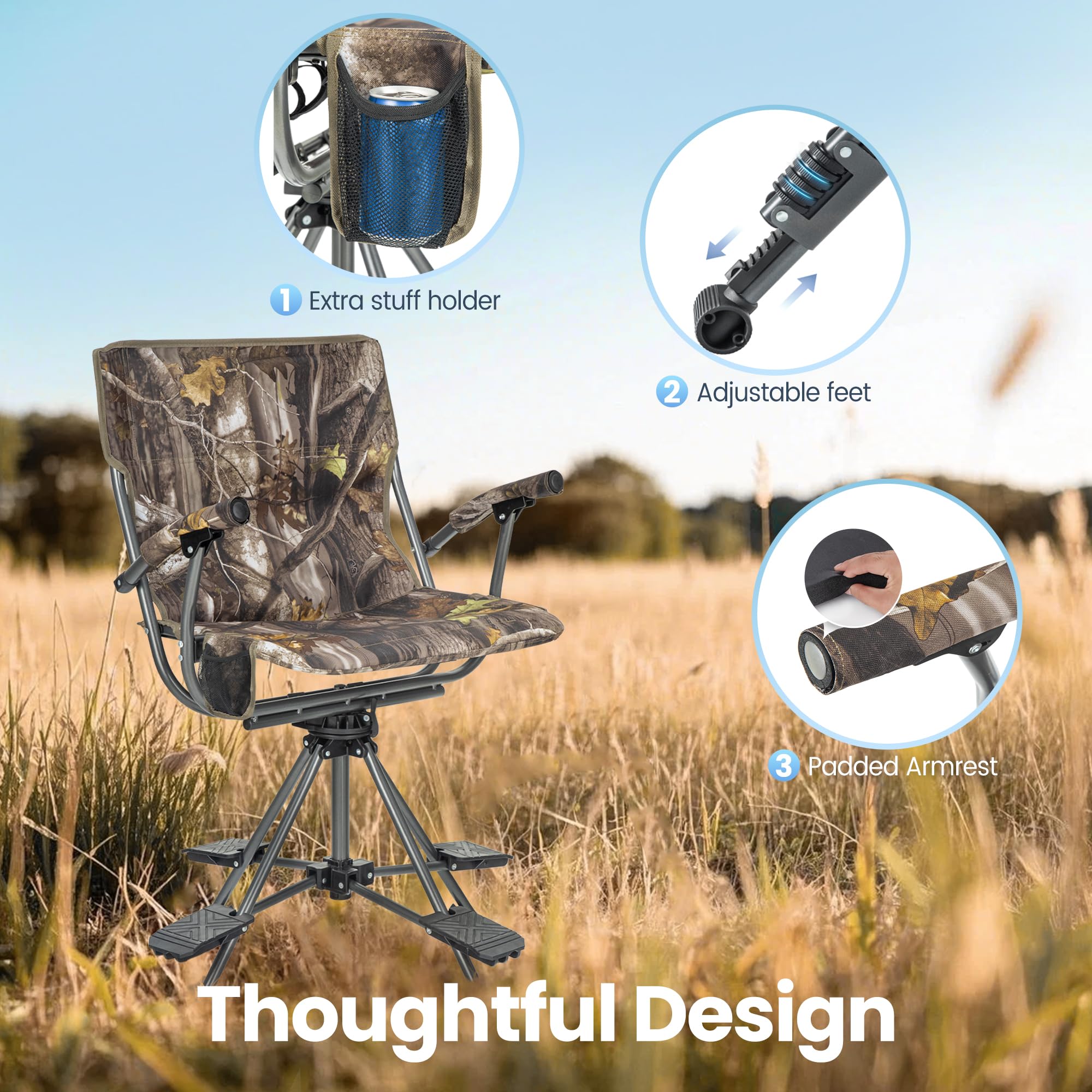 HIGH POINT SPORTS hunting chair 350 lb capacity ensures solid support.