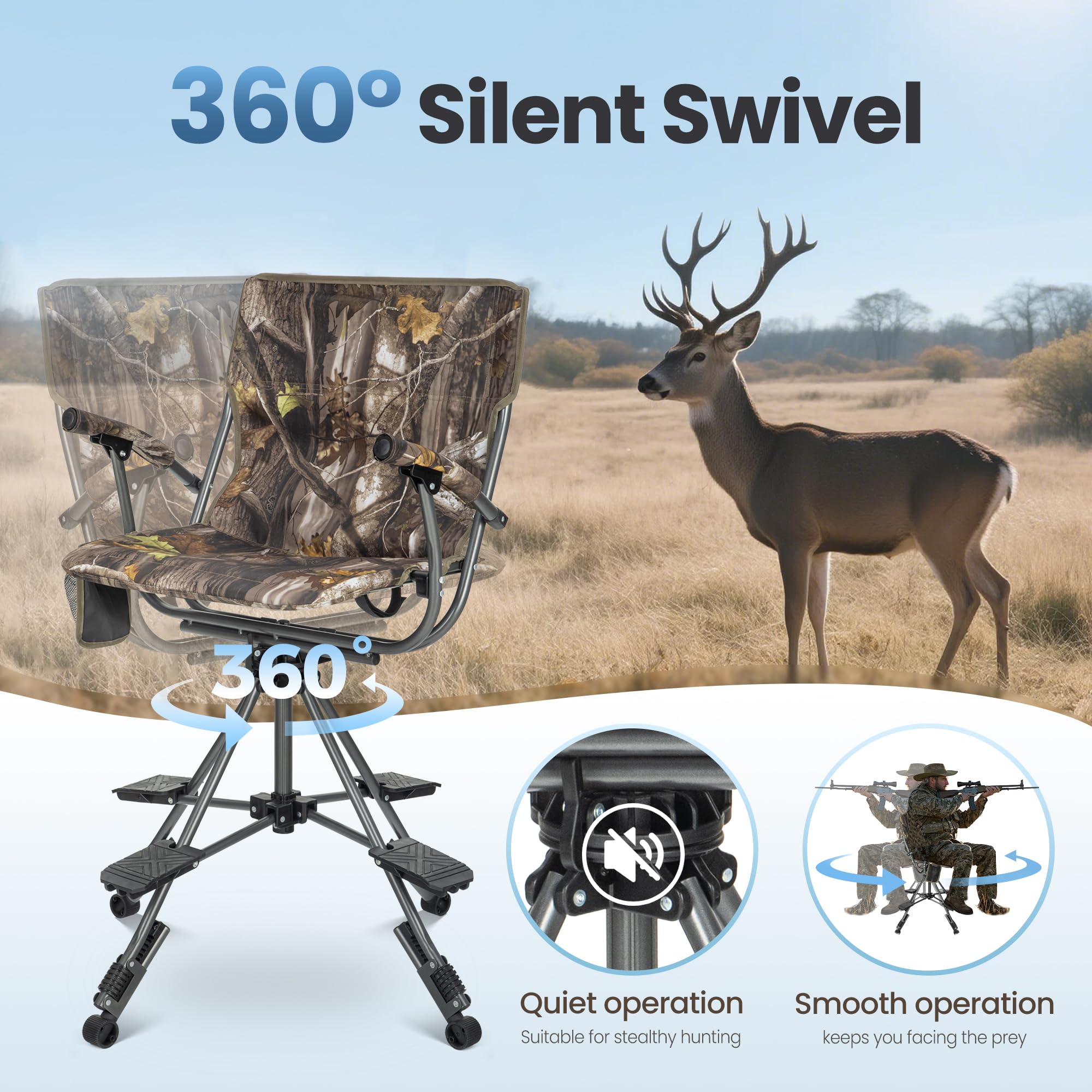 HIGH POINT SPORTS hunting chair 600D Oxford fabric stays soft and dry.