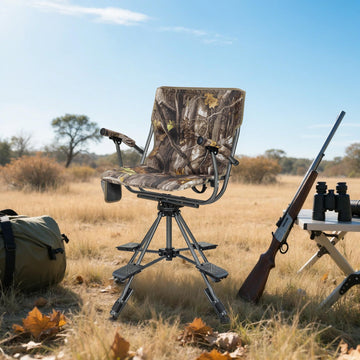 HIGH POINT SPORTS hunting chair folding 4-leg base offers stable setup on uneven ground.