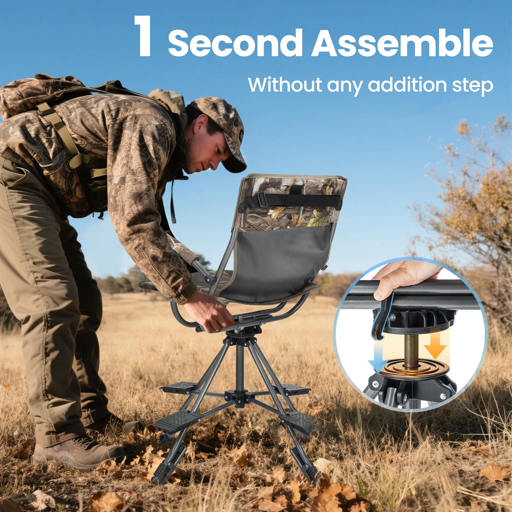 HIGH POINT SPORTS hunting chair shooting pedal helps stabilize aim and acts as a footrest.