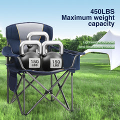 HIGH POINT SPORTS chair blue with cup holder for drinks on the go.