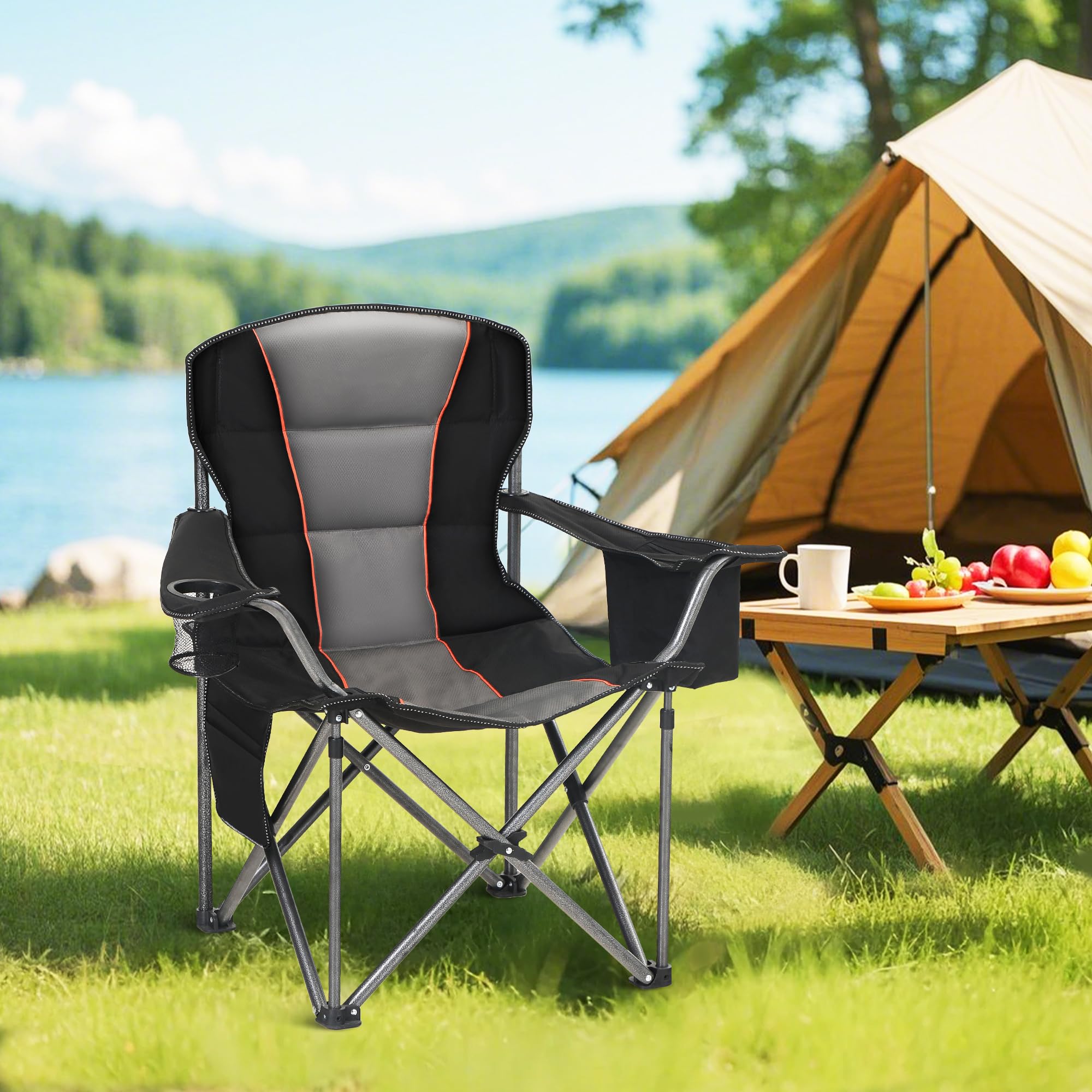 HIGH POINT SPORTS oversized camping chair folded for compact transport and storage