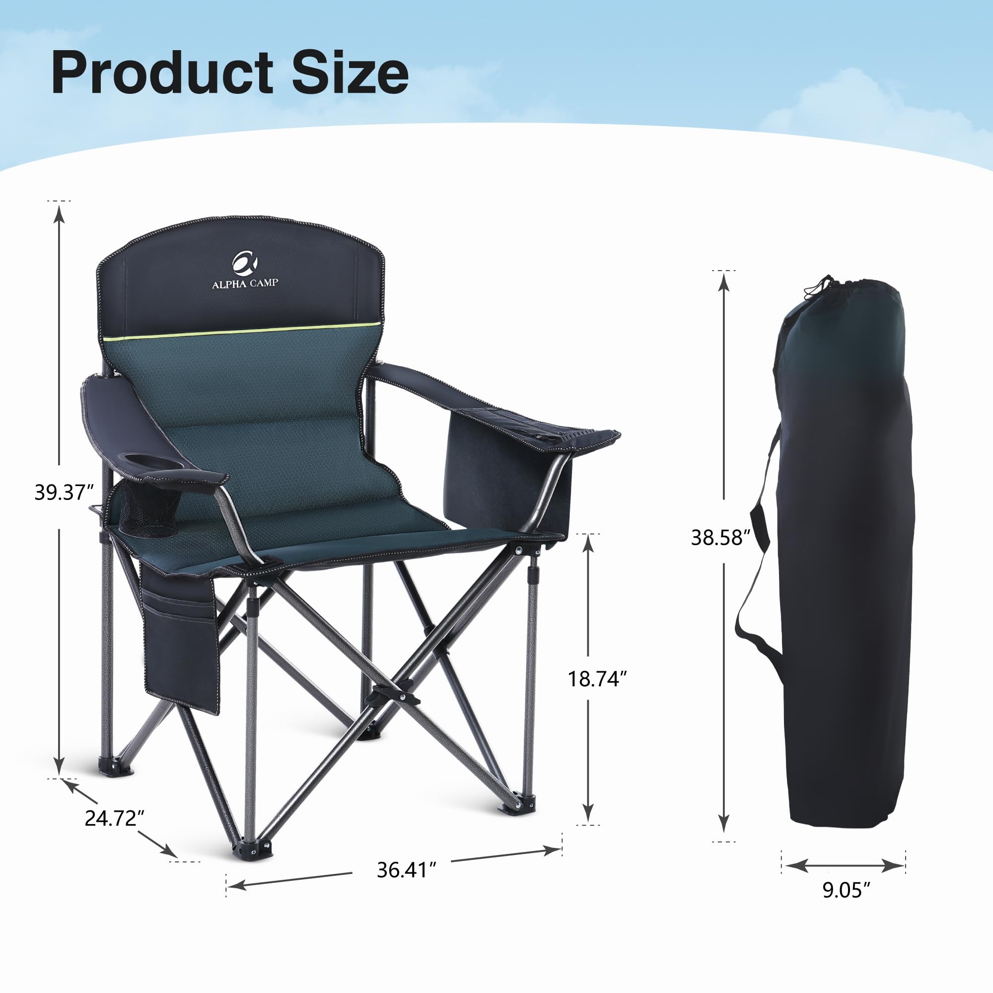 High Point Sports foldable chair with cooler bag keeps drinks chilly during trips.