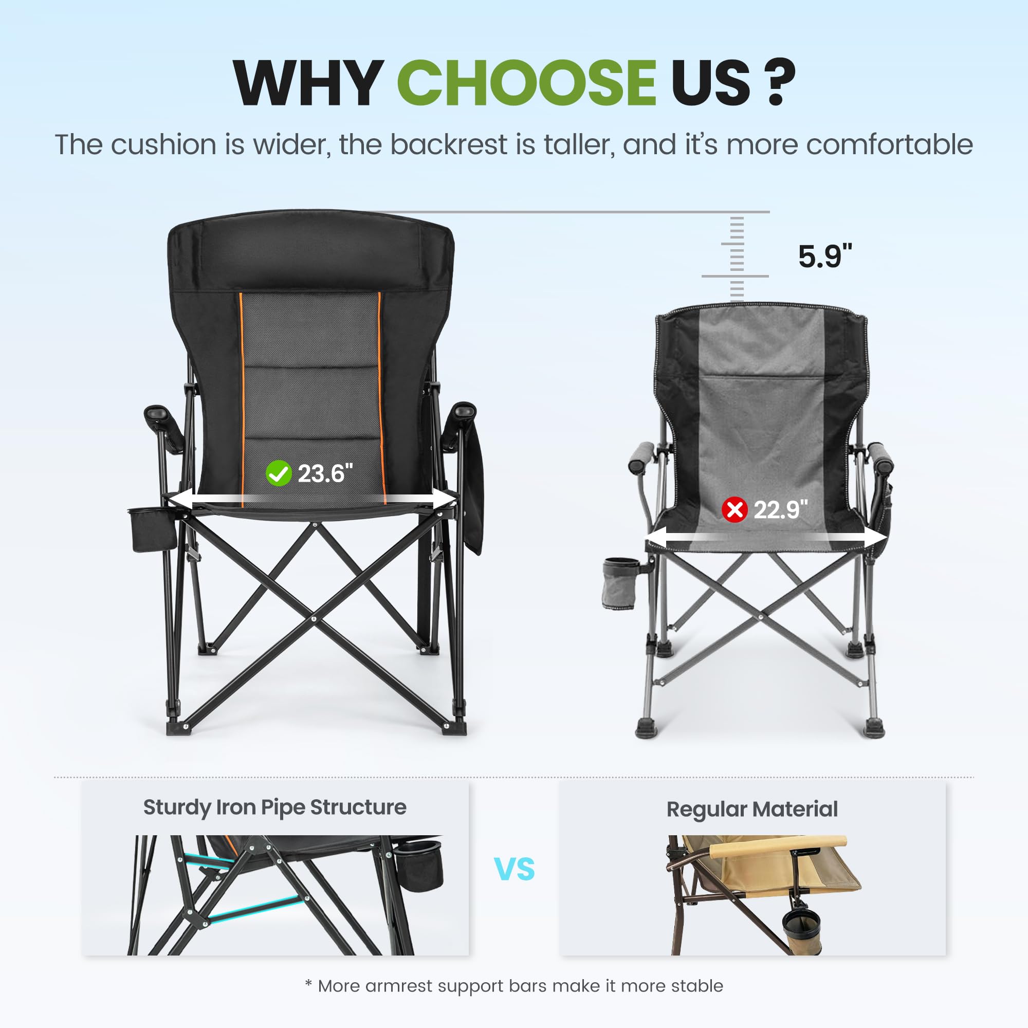 HIGH POINT SPORTS oversized folding camping chair folded in included carrying bag for easy transport