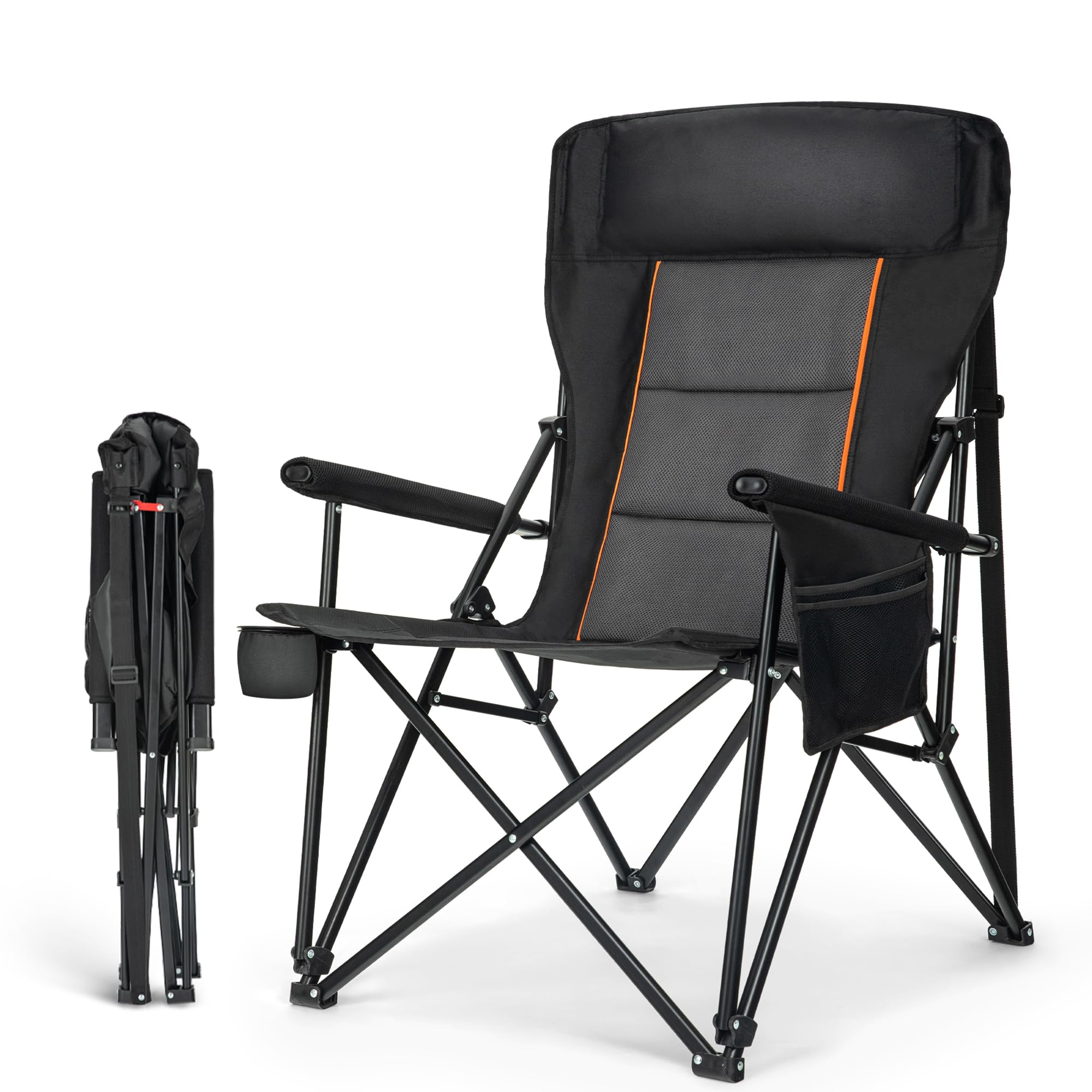 HIGH POINT SPORTS oversized folding camping chair front view with spacious seating and durable frame