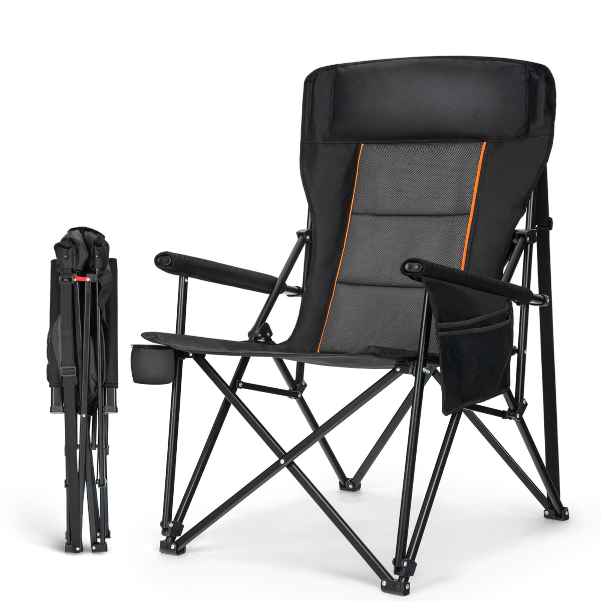 HIGH POINT SPORTS oversized folding camping chair front view with spacious seating and durable frame