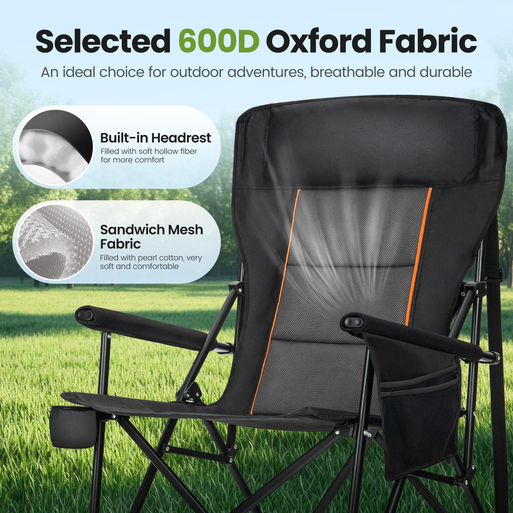 HIGH POINT SPORTS oversized folding camping chair heavy-duty frame supports up to 500 lbs