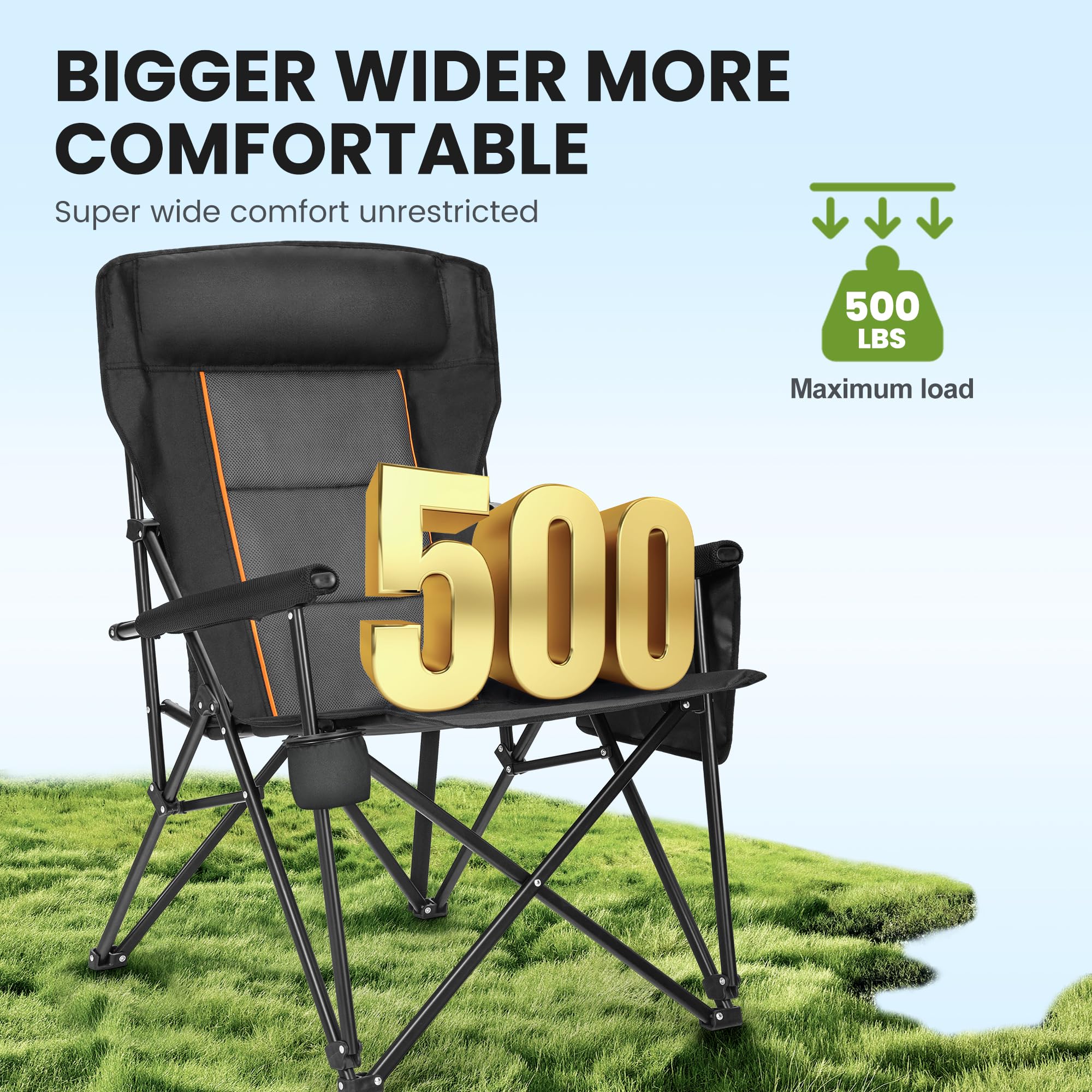 HIGH POINT SPORTS oversized folding camping chair side pocket stores essentials for quick access