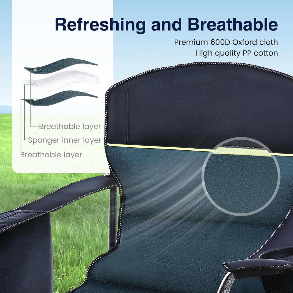 High Point Sports portable camping chair with carrying bag for quick setup.