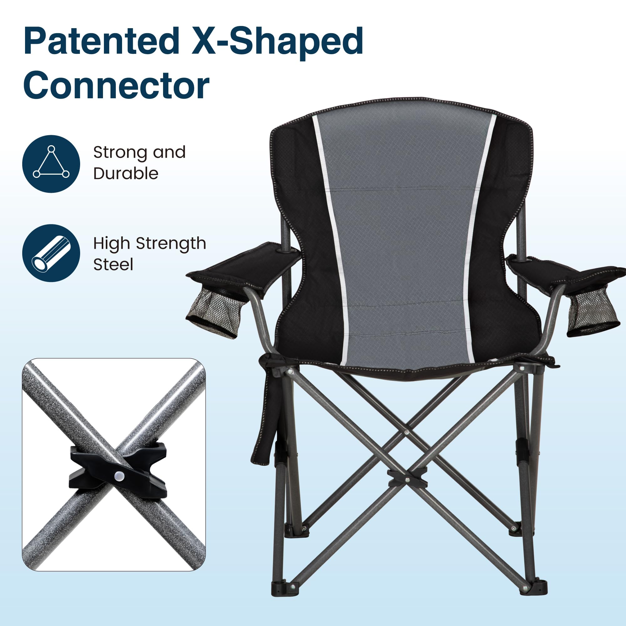 HIGH POINT SPORTS portable chair includes carrying bag for easy transport.