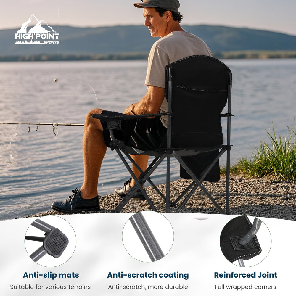 HIGH POINT SPORTS sturdy steel-framed chair stands up to long outdoor use.